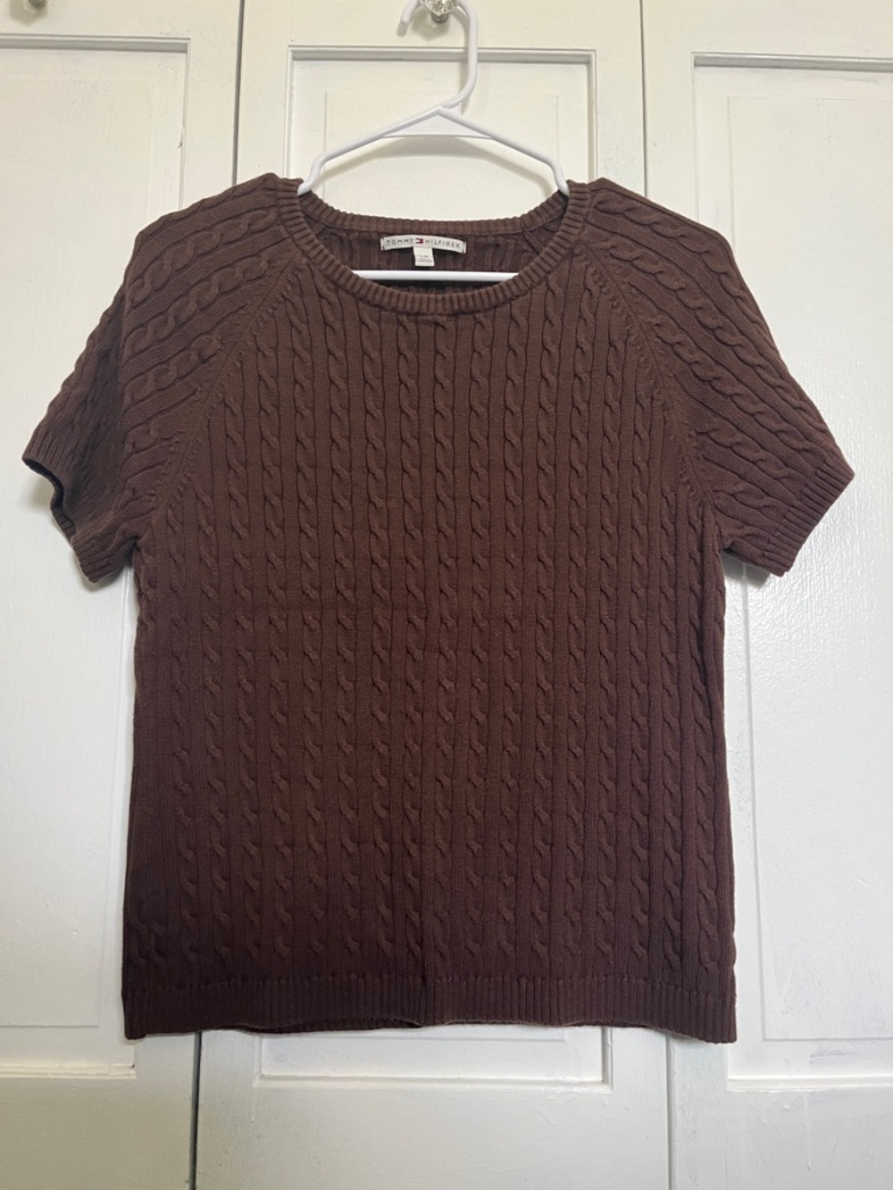 Tommy Hilfiger Brown Short Sleeve Cable Knit Top